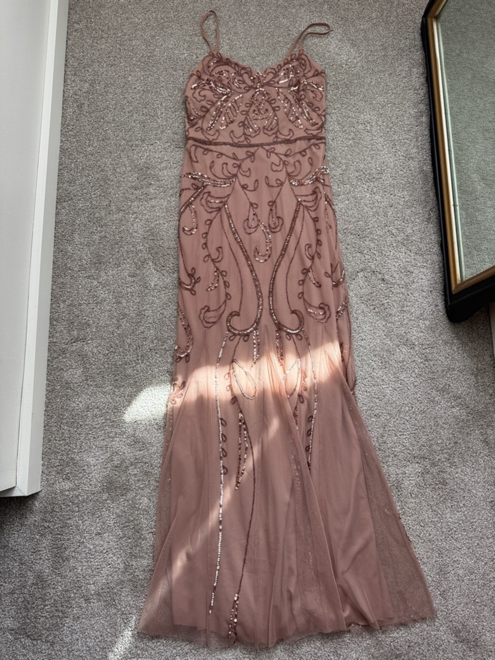 Adrianna Papell Beaded Evening Gown in Dusty Rose